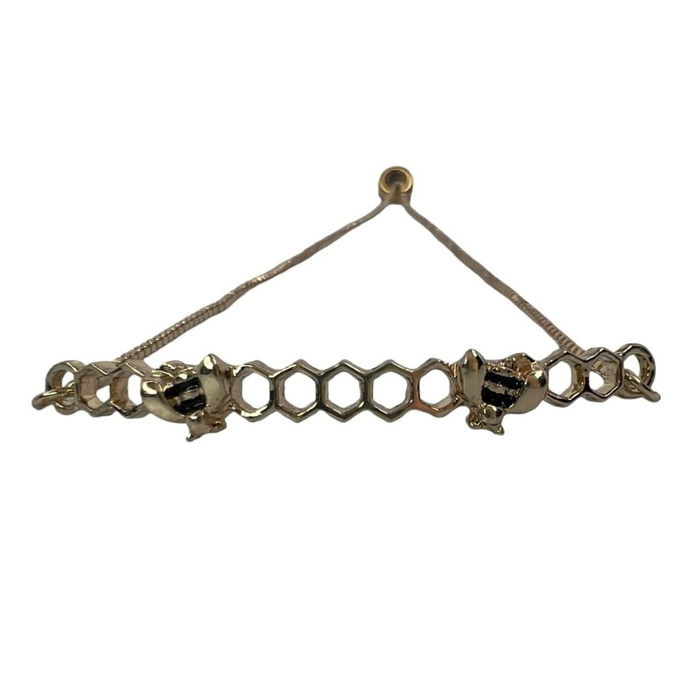 Bee and Honeycomb Hive Adjustable Bracelet Gold Color - Picture 2 of 7